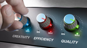 image of dials of core business values creativity efficiency and quality